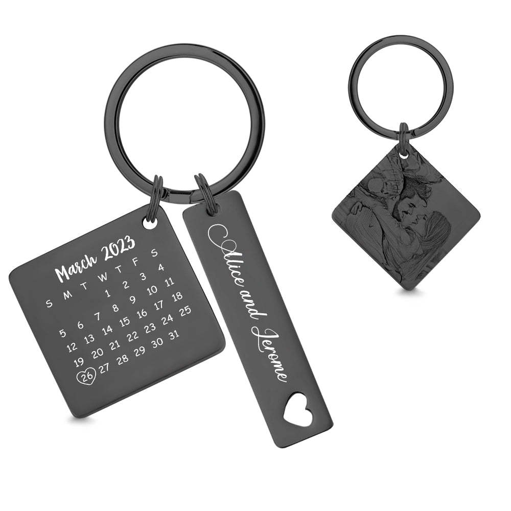 Porte-clés De Calendrier Photo Personnalisé Personnalisé Enregistrer Le Cadeau De Porte-clés De Date Pour Les Amoureux - votrecollierprenomfr