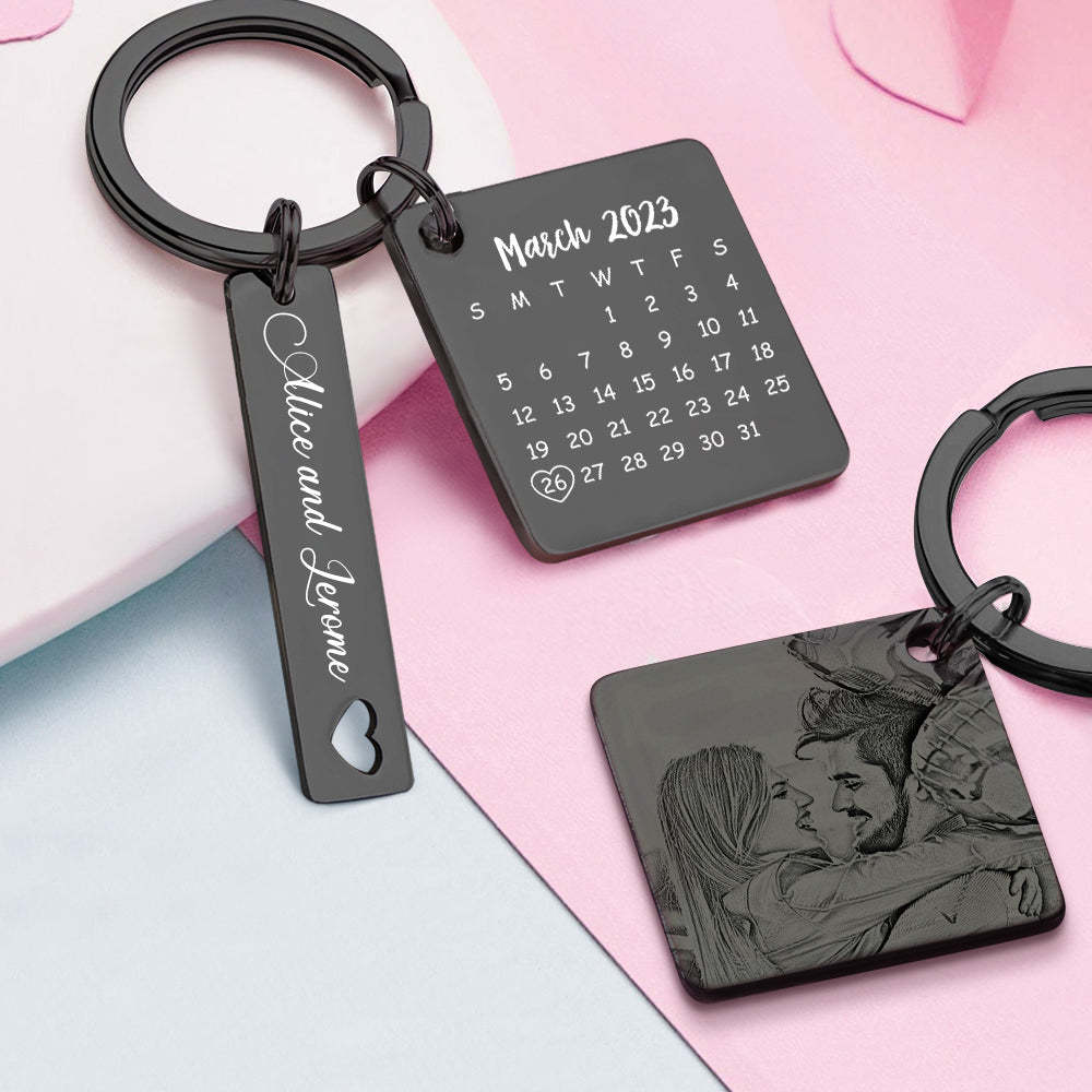 Porte-clés De Calendrier Photo Personnalisé Personnalisé Enregistrer Le Cadeau De Porte-clés De Date Pour Les Amoureux - votrecollierprenomfr