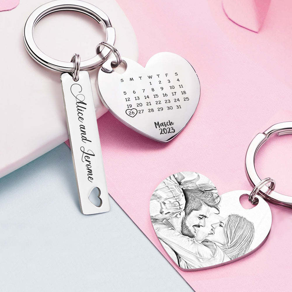 Porte-clés De Calendrier Photo Personnalisé Personnalisé Enregistrer Le Cadeau De Porte-clés De Date Pour Les Amoureux - votrecollierprenomfr