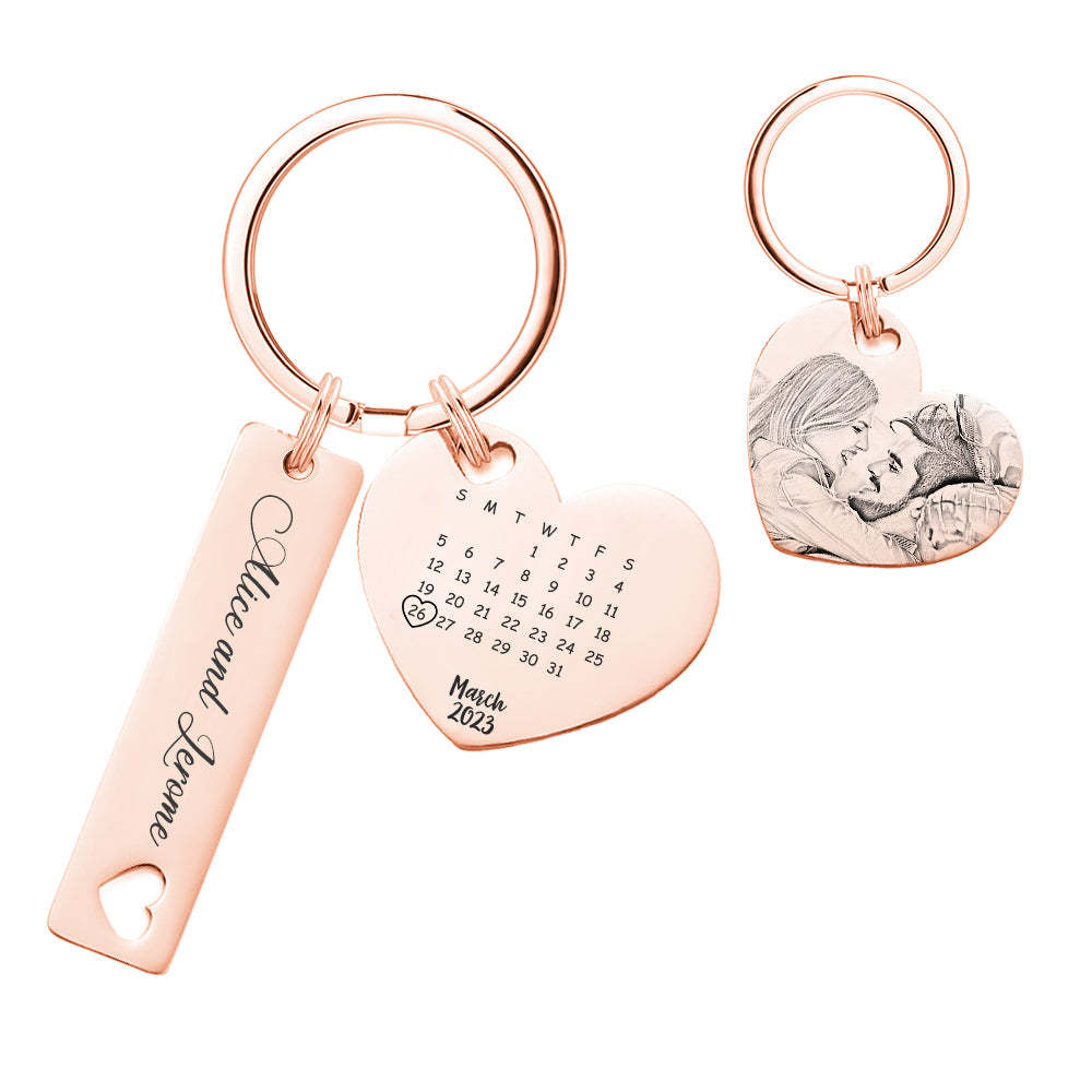 Porte-clés De Calendrier Photo Personnalisé Personnalisé Enregistrer Le Cadeau De Porte-clés De Date Pour Les Amoureux - votrecollierprenomfr