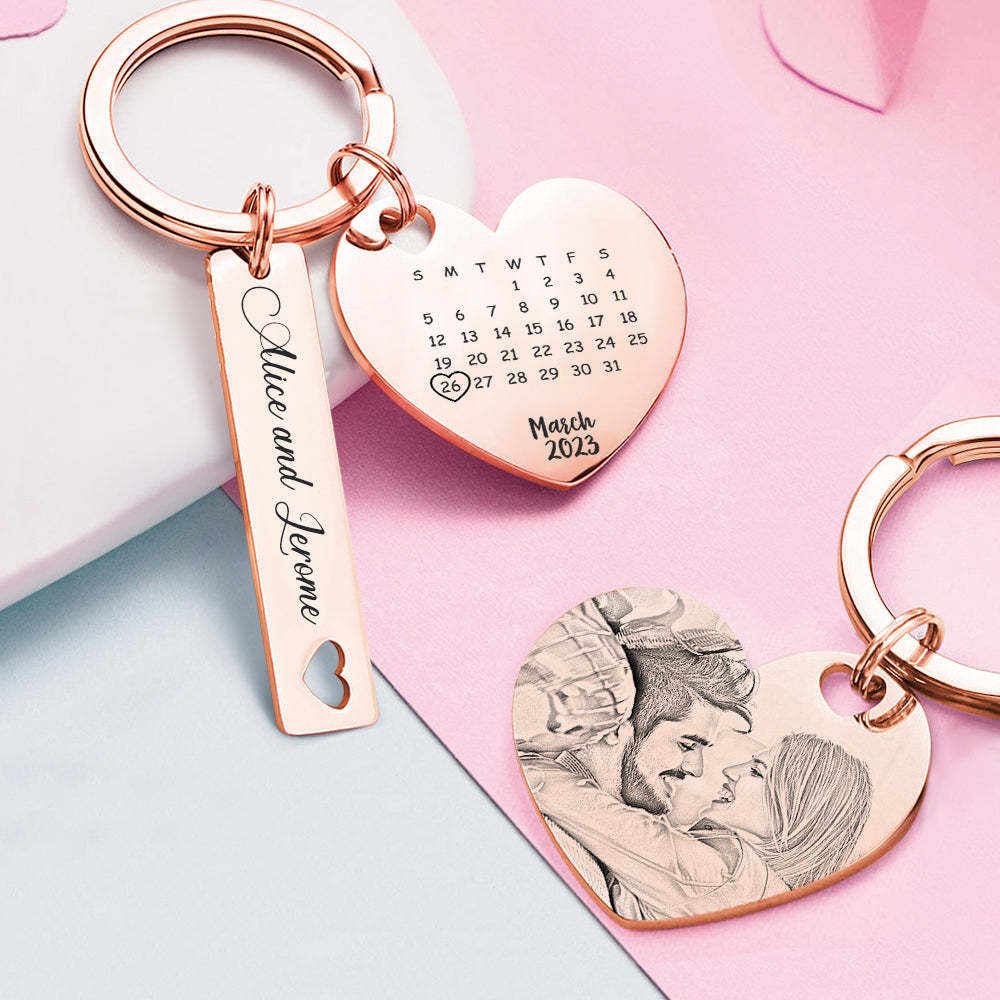 Porte-clés De Calendrier Photo Personnalisé Personnalisé Enregistrer Le Cadeau De Porte-clés De Date Pour Les Amoureux - votrecollierprenomfr