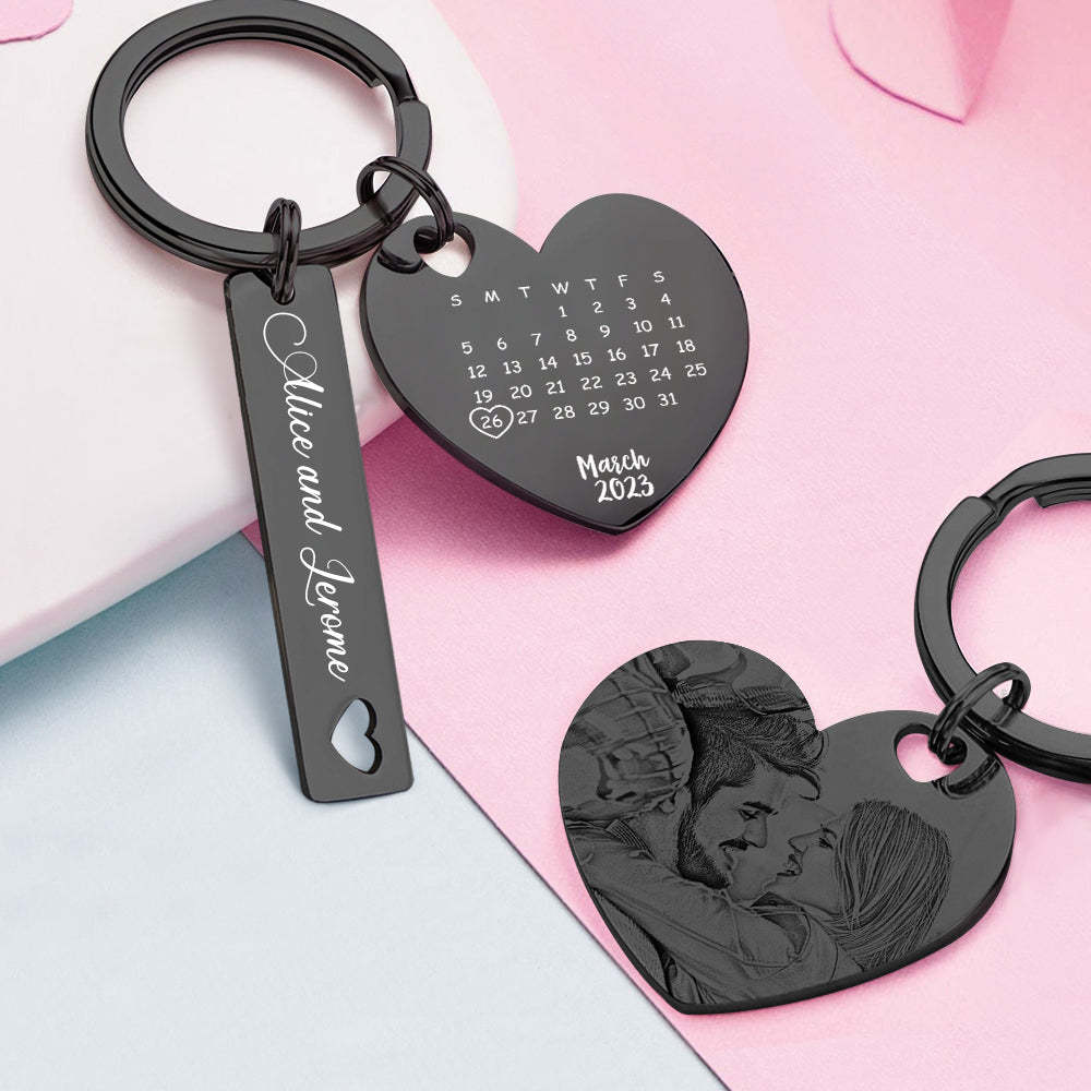 Porte-clés De Calendrier Photo Personnalisé Personnalisé Enregistrer Le Cadeau De Porte-clés De Date Pour Les Amoureux - votrecollierprenomfr