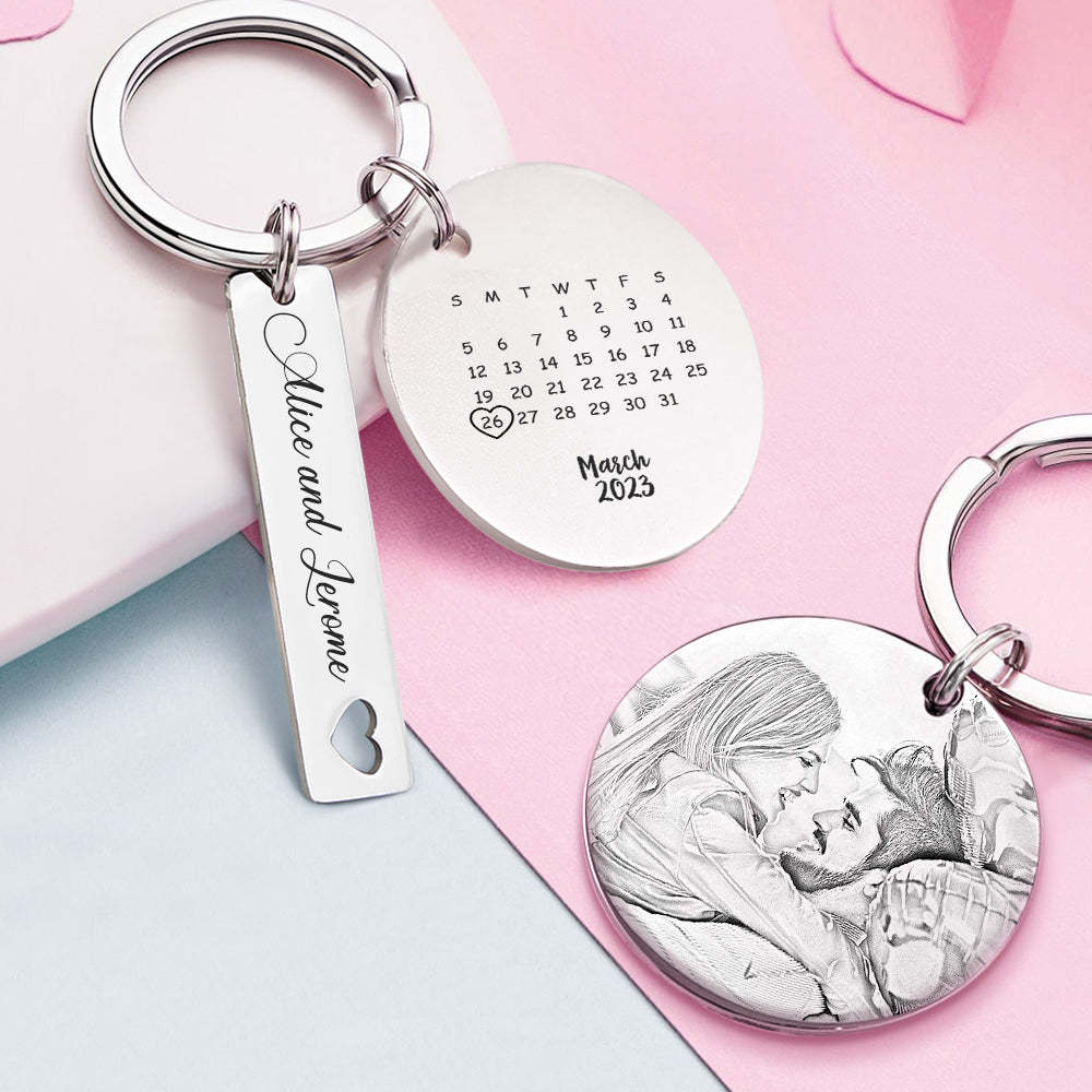 Porte-clés De Calendrier Photo Personnalisé Personnalisé Enregistrer Le Cadeau De Porte-clés De Date Pour Les Amoureux - votrecollierprenomfr