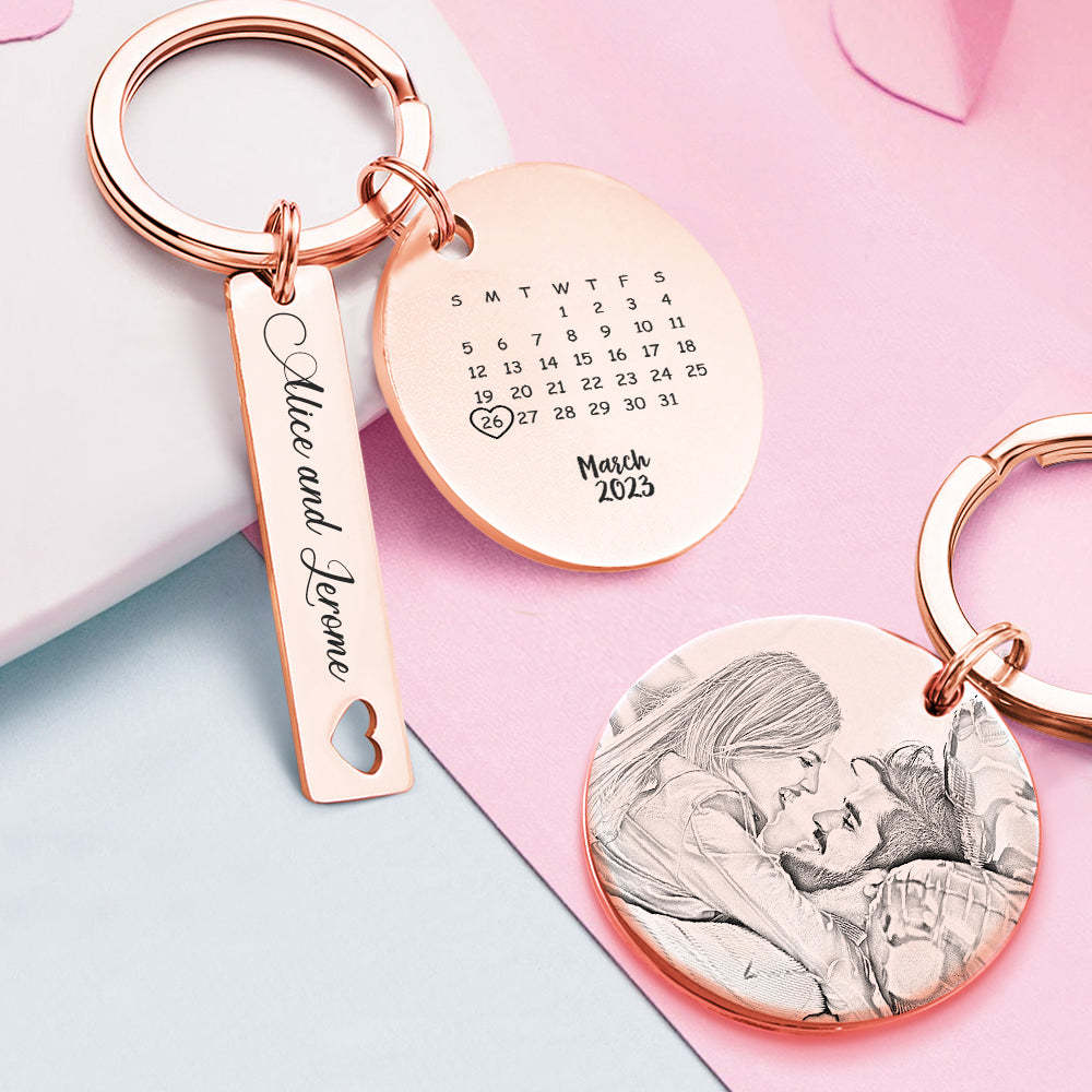 Porte-clés De Calendrier Photo Personnalisé Personnalisé Enregistrer Le Cadeau De Porte-clés De Date Pour Les Amoureux - votrecollierprenomfr