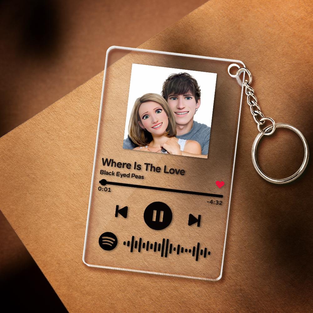 Scannable Spotify Code Comic Filtre Plaque Porte-clés Musique Et Photo Acrylique Cadeaux Pour Couple - votrecollierprenomfr
