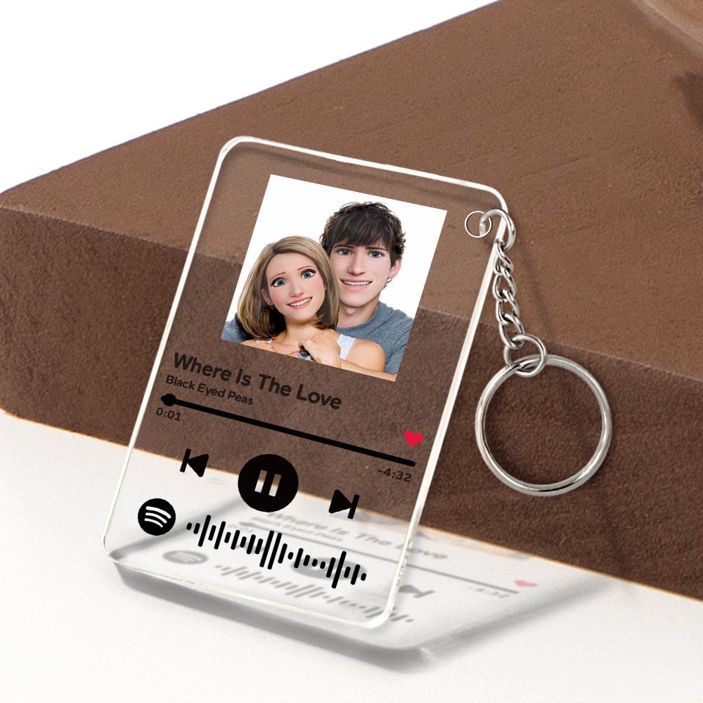 Scannable Spotify Code Comic Filtre Plaque Porte-clés Musique Et Photo Acrylique Cadeaux Pour Couple - votrecollierprenomfr