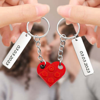 Porte-clés Personnalisé De Briques De Coeur D'amour De Couples Assortis De Date Pour Des Couples - votrecollierprenomfr