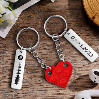 Code Spotify Personnalisé Et Correspondance De Date Couples Love Heart Bricks Keychain Pour Les Couples - votrecollierprenomfr