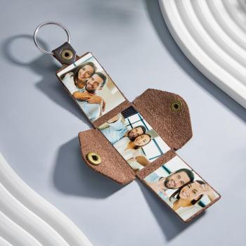 Mini Enveloppe Porte-clés Photo Personnalisé Vintage Porte-clés En Cuir Gravé Cadeaux Fête Des Pères - votrecollierprenomfr