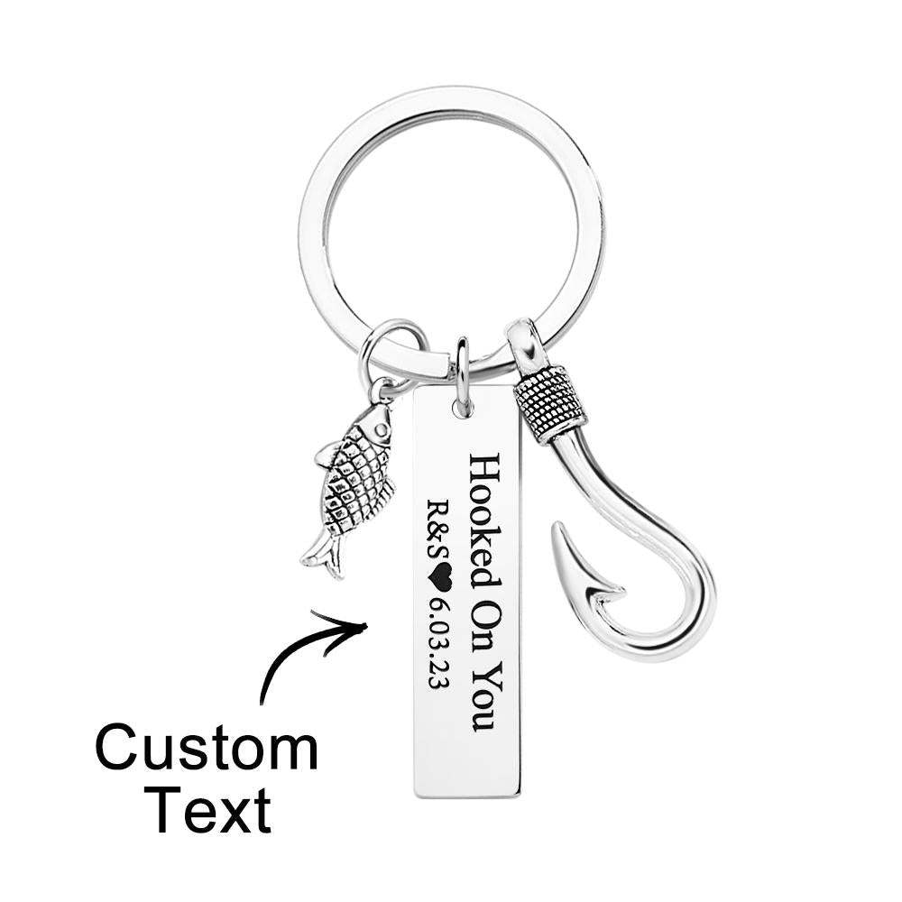 Porte-clés Gravé Personnalisé Hooked On You Fish Hook Gifts - votrecollierprenomfr