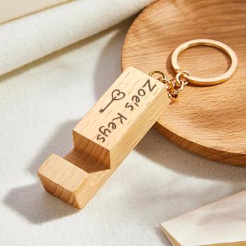Cadeaux De Support De Téléphone Portable En Bois Porte-clés Gravés Sur Mesure - votrecollierprenomfr