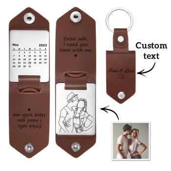 Porte-clés En Cuir Avec Photo Personnalisé, Cadeau D'anniversaire Pour Petit Ami - votrecollierprenomfr