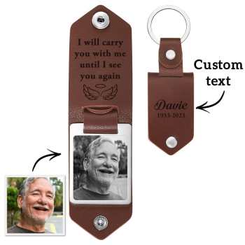 Porte-clés En Cuir Avec Photo Personnalisée, Porte-clés Personnalisé Pour Cadeau Commémoratif - votrecollierprenomfr