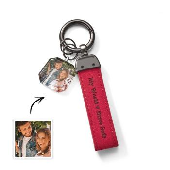 Drive Safe My Love Porte-clés Personnalisé En Cuir Gravé Au Laser Avec Photo En Cristal - votrecollierprenomfr
