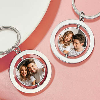 Porte-clés Photo Personnalisé, Rotatif, Double Face, Cadeaux Pour Amoureux - votrecollierprenomfr