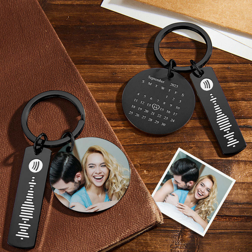 Porte-clés Personnalisé En Acier Inoxydable, Avec Calendrier Photo Coloré Personnalisé Et Cadeau Spotify Pour Amoureux - votrecollierprenomfr