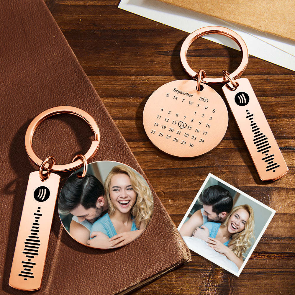 Porte-clés Personnalisé En Acier Inoxydable, Avec Calendrier Photo Coloré Personnalisé Et Cadeau Spotify Pour Amoureux - votrecollierprenomfr