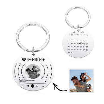 Porte-clés Personnalisé Avec Calendrier Spotify Et Photo, Chanson Musicale Personnalisée, En Acier Inoxydable, Cadeau Pour Amoureux - votrecollierprenomfr