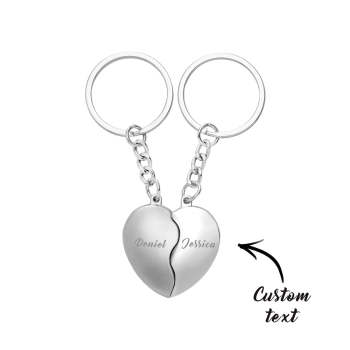 Porte-clés Coeur Fendu Noms Personnalisés Cadeau De Saint Valentin Personnalisé Pour Couple - votrecollierprenomfr