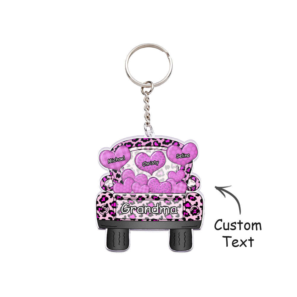 Surnom Personnalisé Camion Chargement Coeur Acrylique Porte-clés Cadeau De Noël Décor Cadeau Grand-mère Nana Papa - votrecollierprenomfr