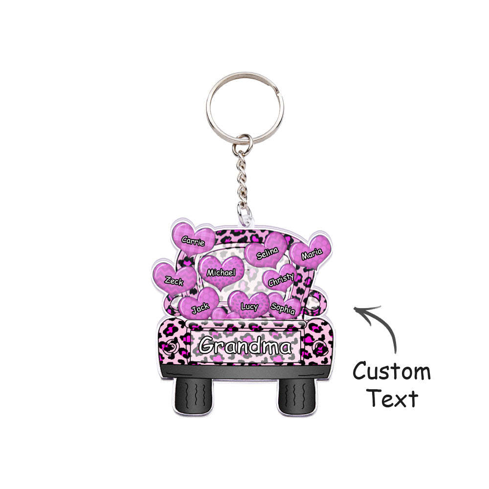 Surnom Personnalisé Camion Chargement Coeur Acrylique Porte-clés Cadeau De Noël Décor Cadeau Grand-mère Nana Papa - votrecollierprenomfr