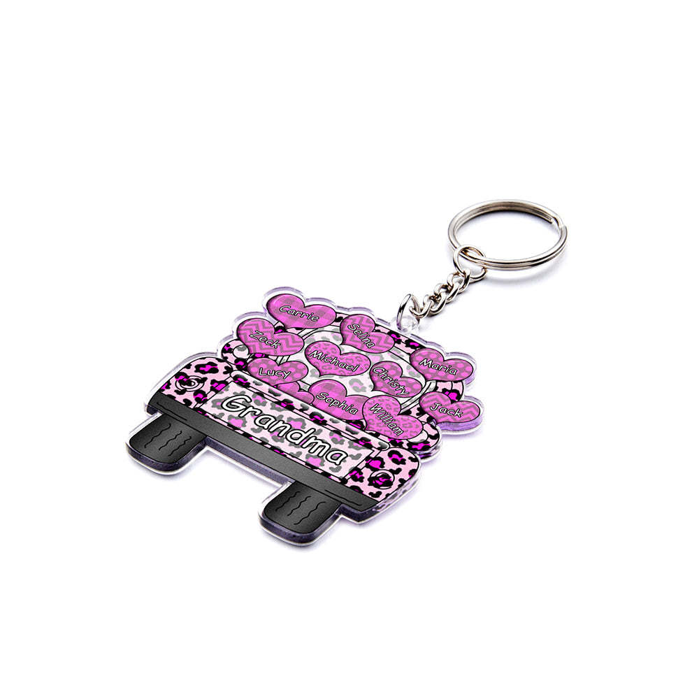 Surnom Personnalisé Camion Chargement Coeur Acrylique Porte-clés Cadeau De Noël Décor Cadeau Grand-mère Nana Papa - votrecollierprenomfr
