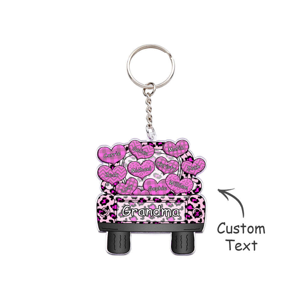 Surnom Personnalisé Camion Chargement Coeur Acrylique Porte-clés Cadeau De Noël Décor Cadeau Grand-mère Nana Papa - votrecollierprenomfr