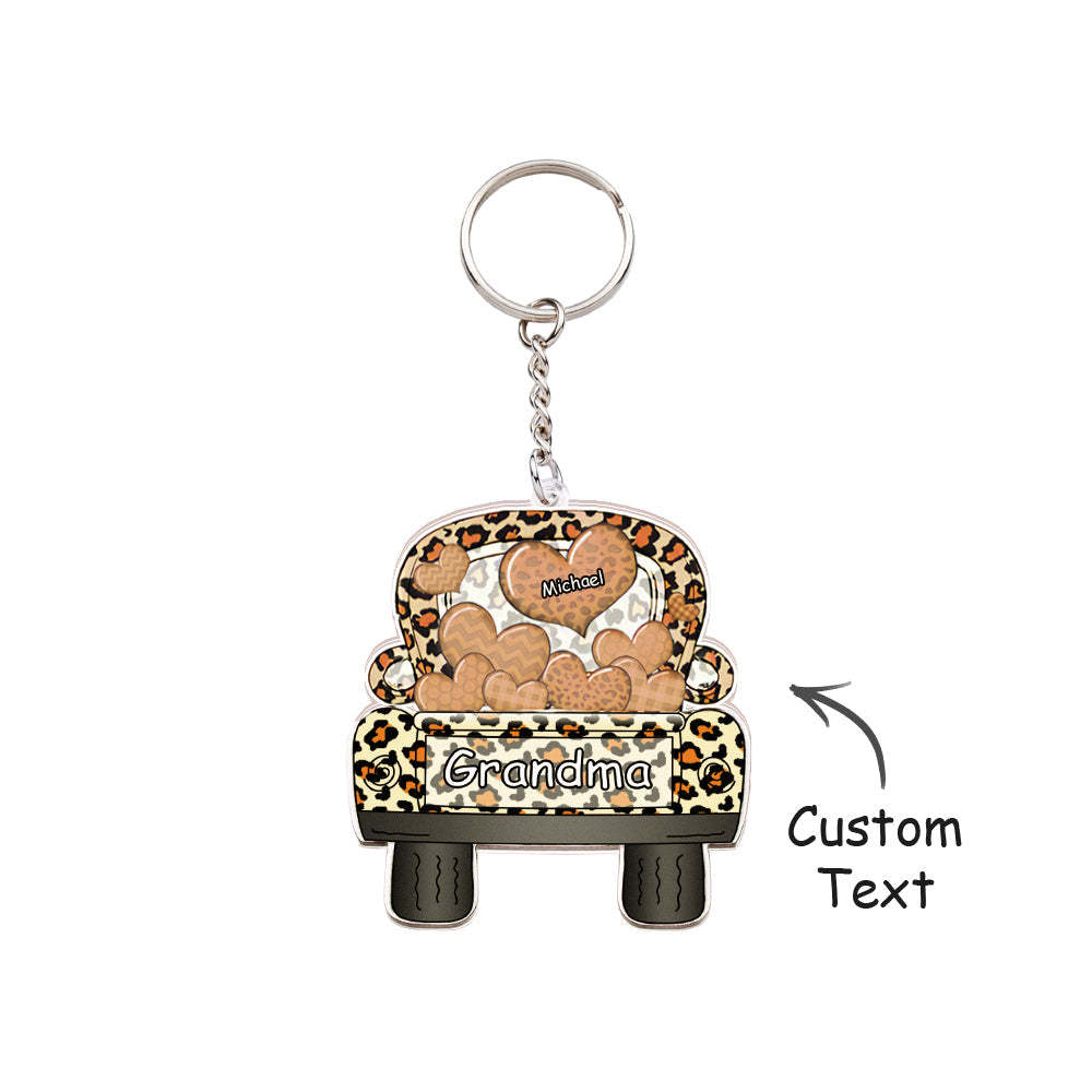 Surnom Personnalisé Camion Chargement Coeur Acrylique Porte-clés Cadeau De Noël Décor Cadeau Grand-mère Nana Papa - votrecollierprenomfr