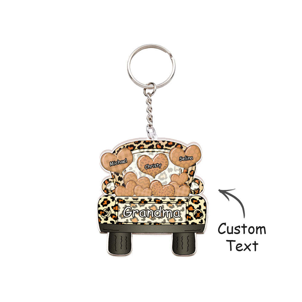Surnom Personnalisé Camion Chargement Coeur Acrylique Porte-clés Cadeau De Noël Décor Cadeau Grand-mère Nana Papa - votrecollierprenomfr