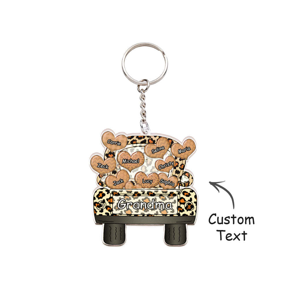 Surnom Personnalisé Camion Chargement Coeur Acrylique Porte-clés Cadeau De Noël Décor Cadeau Grand-mère Nana Papa - votrecollierprenomfr