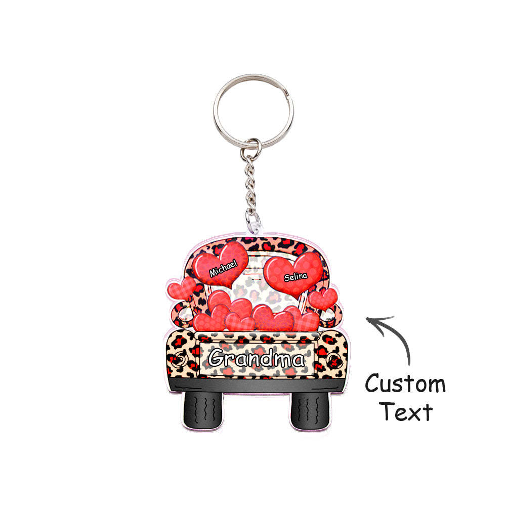 Surnom Personnalisé Camion Chargement Coeur Acrylique Porte-clés Cadeau De Noël Décor Cadeau Grand-mère Nana Papa - votrecollierprenomfr