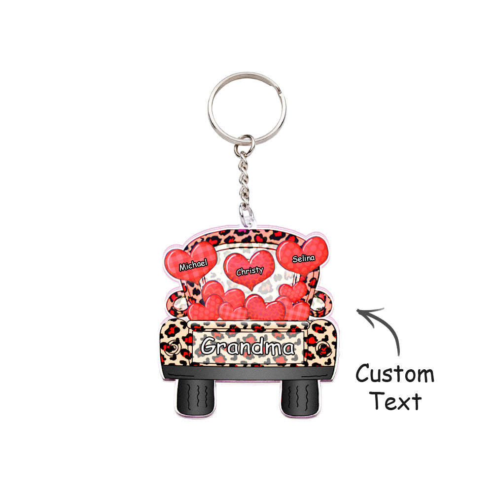 Surnom Personnalisé Camion Chargement Coeur Acrylique Porte-clés Cadeau De Noël Décor Cadeau Grand-mère Nana Papa - votrecollierprenomfr