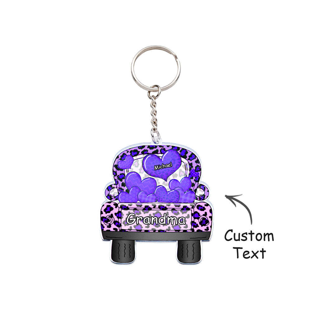 Surnom Personnalisé Camion Chargement Coeur Acrylique Porte-clés Cadeau De Noël Décor Cadeau Grand-mère Nana Papa - votrecollierprenomfr