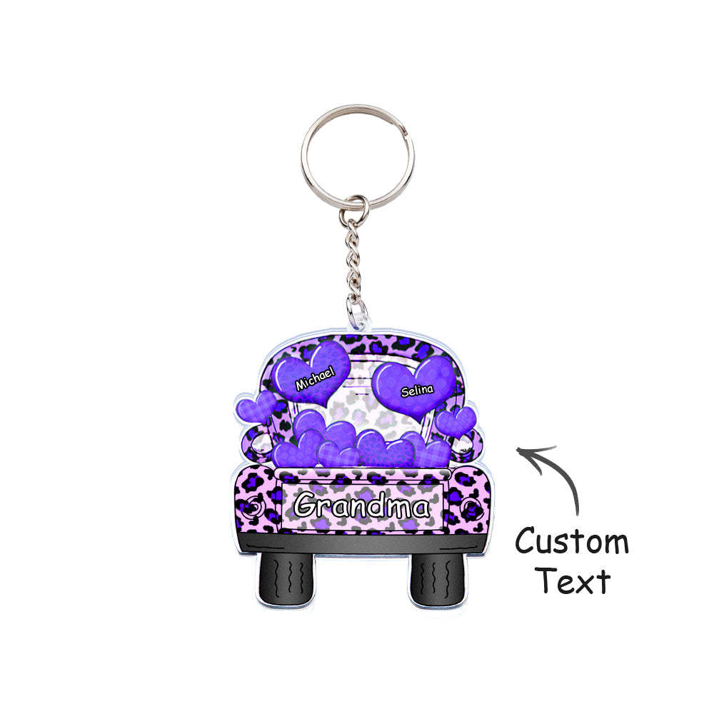 Surnom Personnalisé Camion Chargement Coeur Acrylique Porte-clés Cadeau De Noël Décor Cadeau Grand-mère Nana Papa - votrecollierprenomfr