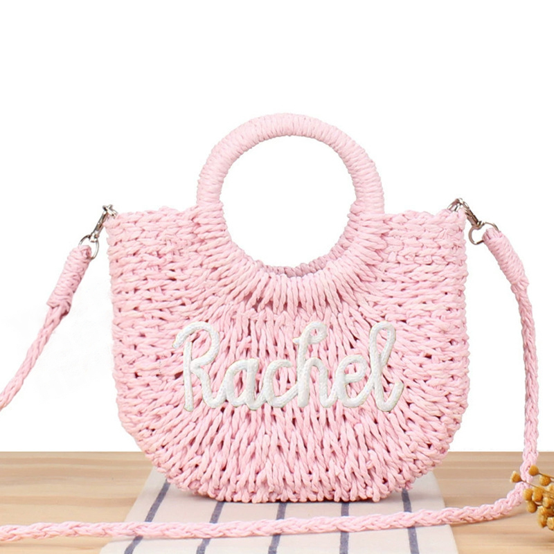 Sac De Plage En Paille Personnalisé Avec Nom, Sac Cabas Tressé En Paille Tissé À La Main, Accessoire De Plage Estival - votrecollierprenomfr