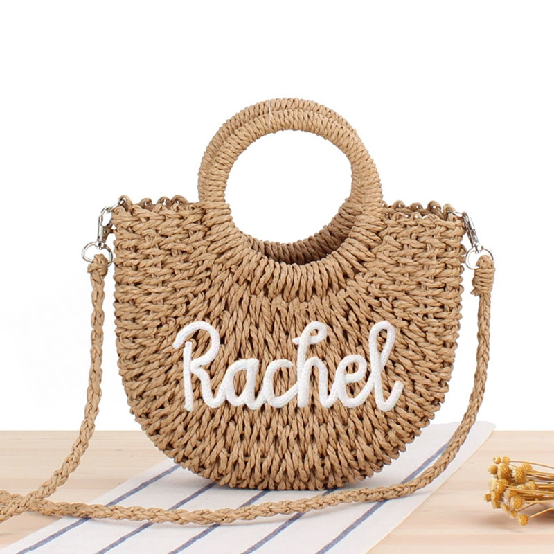 Sac De Plage En Paille Personnalisé Avec Nom, Sac Cabas Tressé En Paille Tissé À La Main, Accessoire De Plage Estival - votrecollierprenomfr