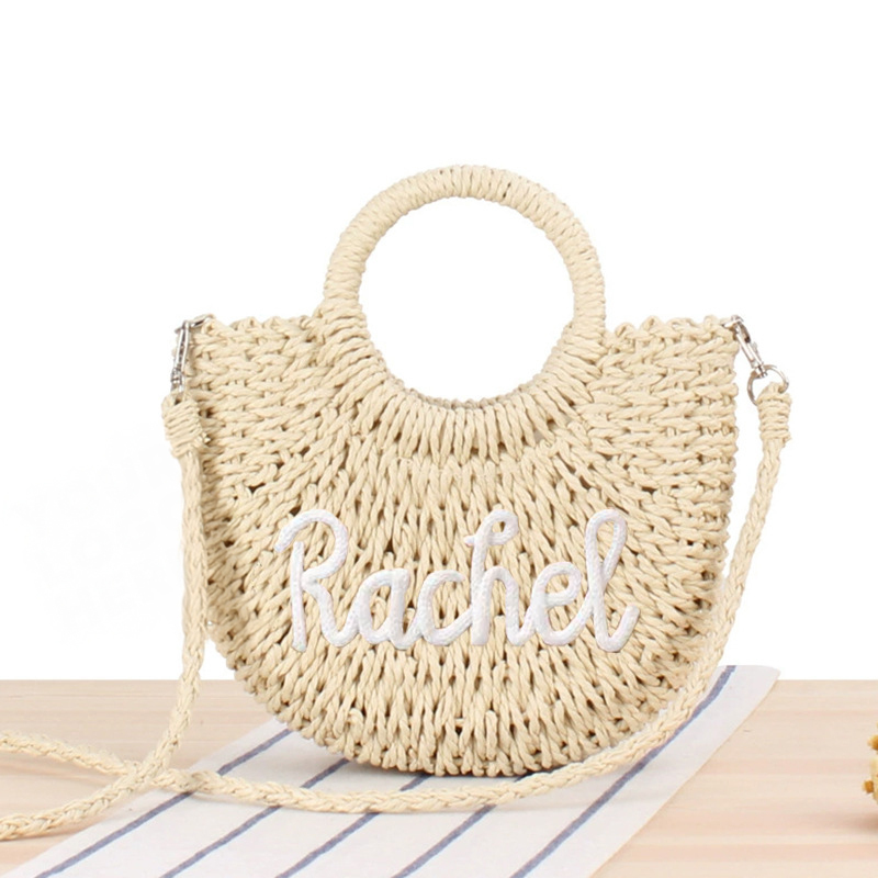Sac De Plage En Paille Personnalisé Avec Nom, Sac Cabas Tressé En Paille Tissé À La Main, Accessoire De Plage Estival - votrecollierprenomfr