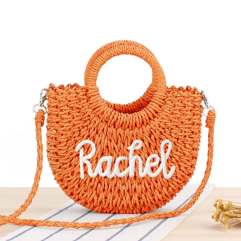 Sac De Plage En Paille Personnalisé Avec Nom, Sac Cabas Tressé En Paille Tissé À La Main, Accessoire De Plage Estival - votrecollierprenomfr