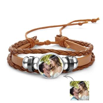 Bracelet En Cuir Personnalisé Bricolage Photo Impression Bouton Pression Sublimation Snap Bracelet À Breloques Pour Lui - votrecollierprenomfr