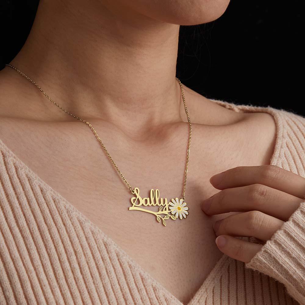 Collier De Nom De Fleur De Marguerite Collier De Nom Floral Personnalisé Bijoux Cadeau Pour Elle - votrecollierprenomfr