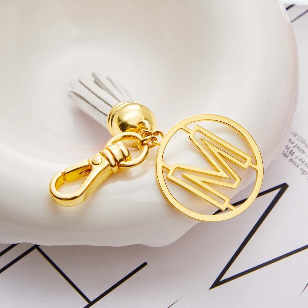 Porte-clés Lettre Initiale Pompon Porte-clés Monogramme Personnalisé Cadeaux Pour Elle - votrecollierprenomfr