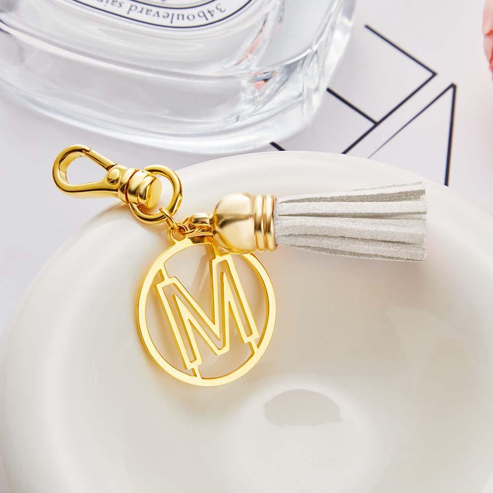 Porte-clés Lettre Initiale Pompon Porte-clés Monogramme Personnalisé Cadeaux Pour Elle - votrecollierprenomfr