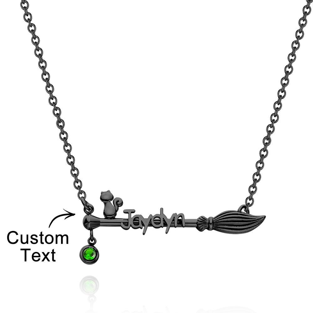 Collier De Pierre De Naissance De Balai Et De Chat Collier De Nom Personnalisé Cadeaux Pour Elle - votrecollierprenomfr