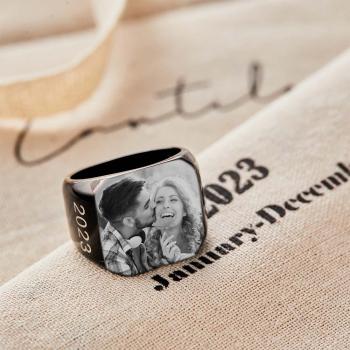 Bague Carrée Avec Photo Personnalisée Cadeau De Bague Gravée Sur Mesure Pour Homme - votrecollierprenomfr