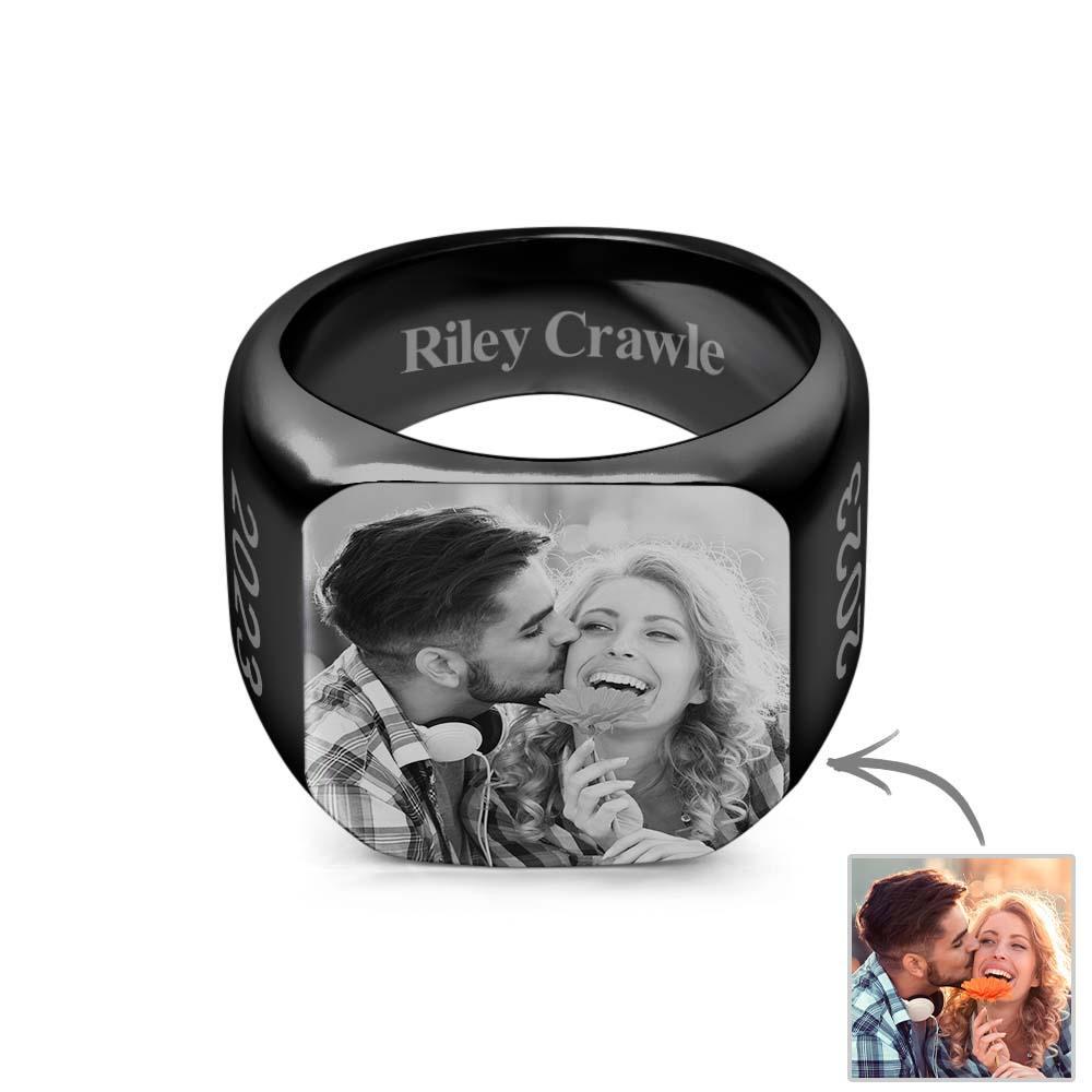 Bague Carrée Avec Photo Personnalisée Cadeau De Bague Gravée Sur Mesure Pour Homme - votrecollierprenomfr