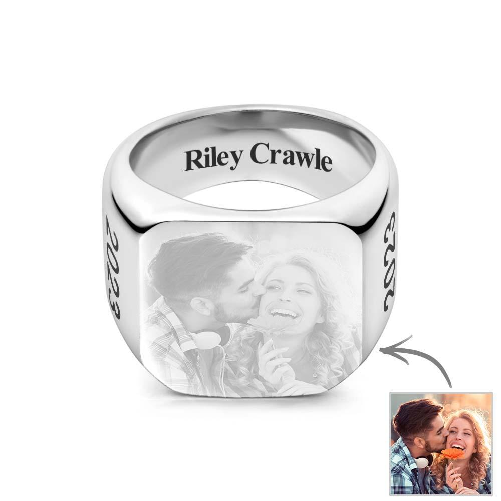 Bague Carrée Avec Photo Personnalisée Cadeau De Bague Gravée Sur Mesure Pour Homme - votrecollierprenomfr