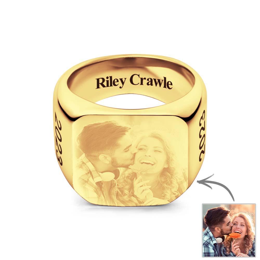Bague Carrée Avec Photo Personnalisée Cadeau De Bague Gravée Sur Mesure Pour Homme - votrecollierprenomfr