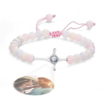 Bracelet Personnalisé De Perles De Projection De Photo Avec Le Cadeau Commémoratif De Croix Pour Elle - votrecollierprenomfr
