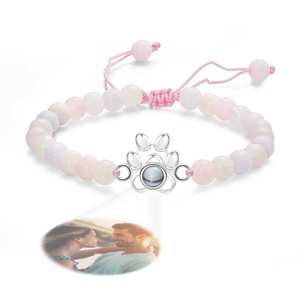 Bracelet Personnalisé De Perles De Projection De Photo Avec Le Cadeau Commémoratif De Griffe D'animal Familier Pour Elle - votrecollierprenomfr
