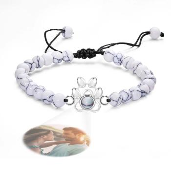 Bracelet Personnalisé De Perles De Projection De Photo Avec Le Cadeau Commémoratif De Griffe D'animal Familier Pour Elle - votrecollierprenomfr